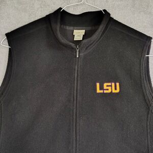 LL Bean Vest Mens 3X Black Fleece Jacket Outdoor Hiking LSU Logo Golf Tigers
